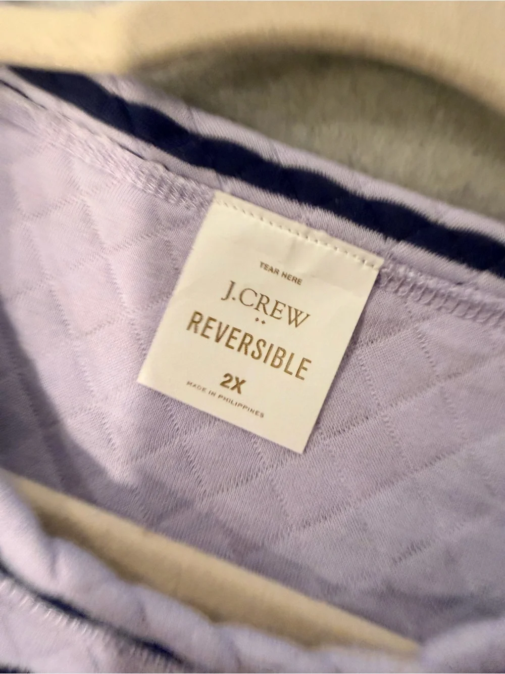 NWOT J. Crew Size 2X Purple Navy Blue Reversible Quilted Striped Crew Sweatshirt
